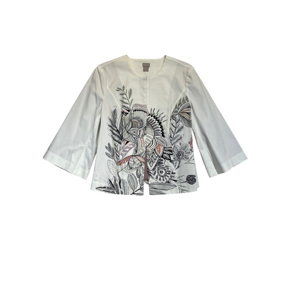 Chico's Jackets & Blazers - Chico's Jacket Women's 2 US‎ Size 12/14 White Floral Print Open Front
